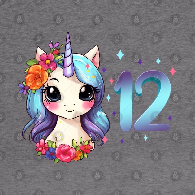 I am 12 with unicorn - girl birthday 12 years old by Modern Medieval Design